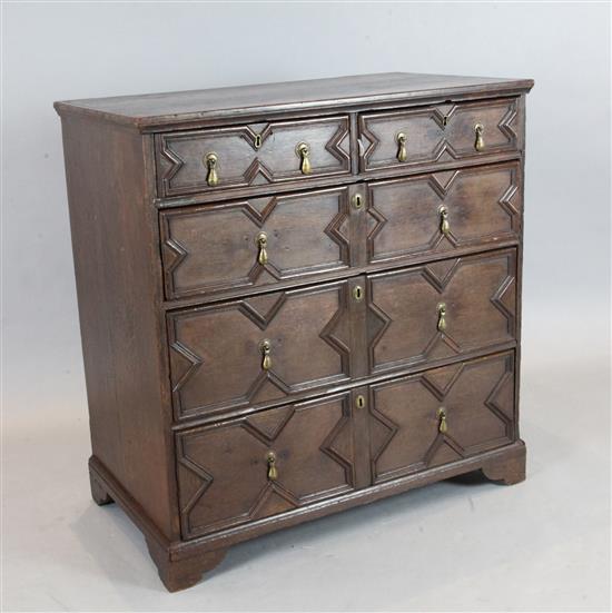 An early 18th century oak chest, W.3ft 1in. D.1ft 9in. H.3ft 2in.